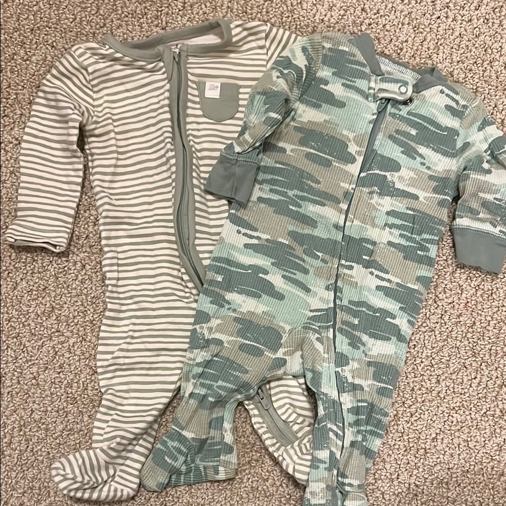 Carter's Green and Gray Footies Soft One Pieces